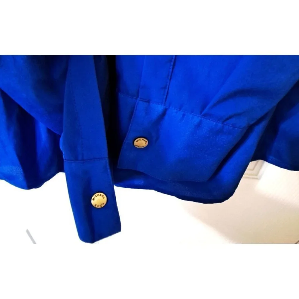 Michael Michael Kors Women's S Long Sleeve Full Zip Blue Blouse Career Office